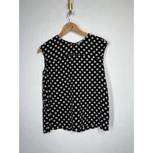 Kate Spade Silk Polka Dot Tank Top Medium Sleeveless Blouse Black Beige
